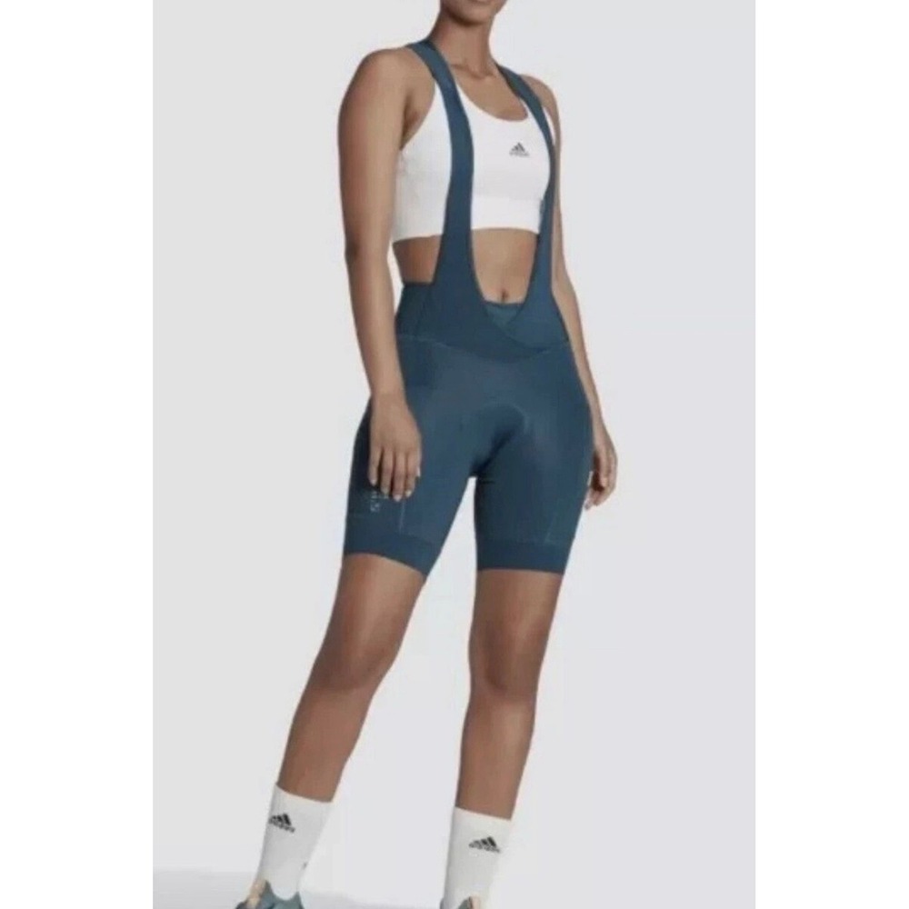 Adidas Cycling Bib Shorts Women 2XL Blue Parley Aeroready Padded Reflective